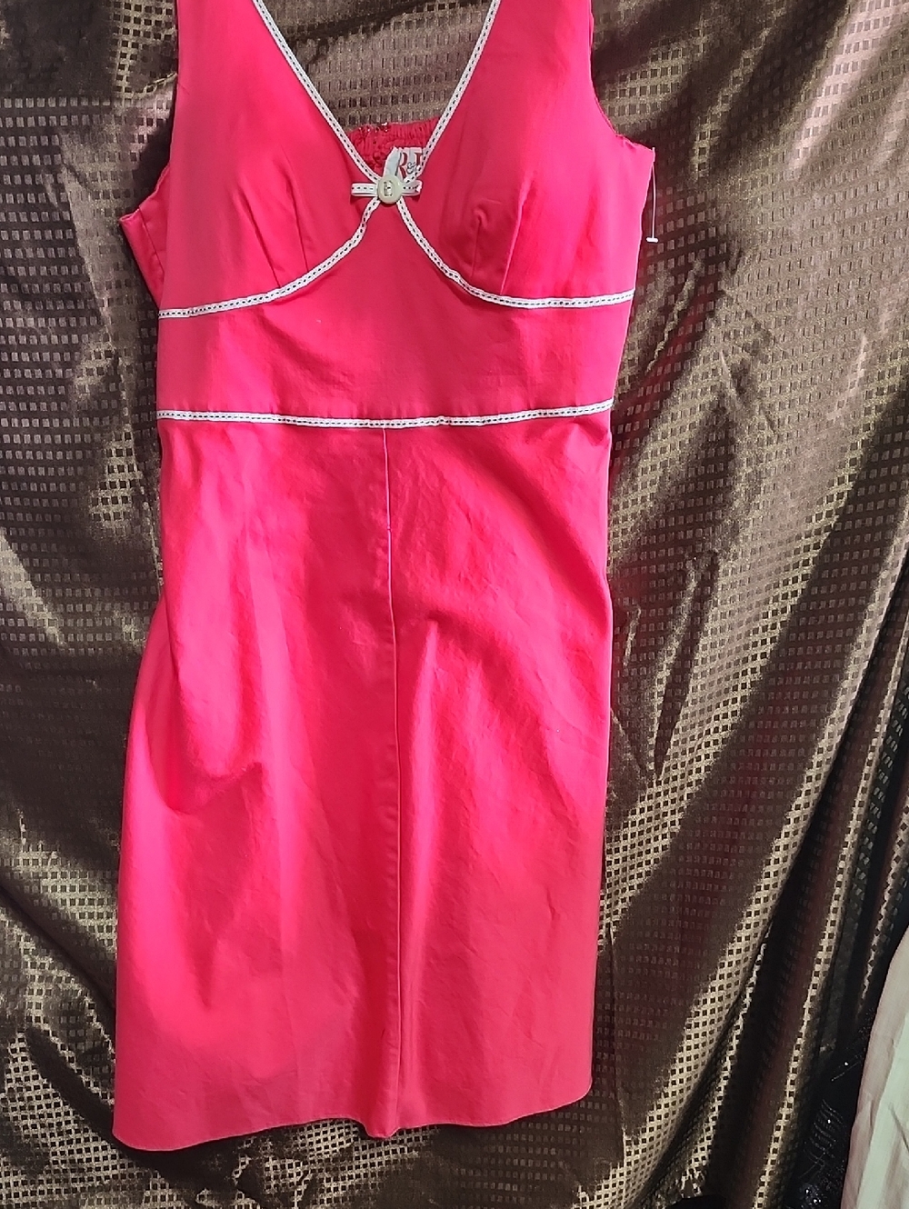 R&K Bright Pink Sleeveless Midi Dress with White Piping